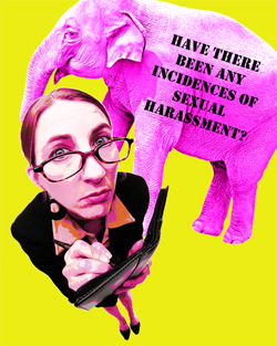 Collaged layout by Franke James, MFA.; fisheye woman ©istockphoto.com/Sharon Dominick elephant photo ©istockphoto.com/rusm