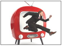 Office-Politics® is the dilemma-based social game that teaches you how to play (and laugh at) office politics.; TV test photo illustration by Franke James, MFA. using istock licensed photo as base;
